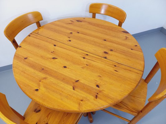 Round Dining Table & Chairs in Pine, 1970s, Set of 5-AHO-1736964