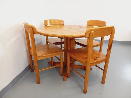 Round Dining Table & Chairs in Pine, 1970s, Set of 5-AHO-1736964