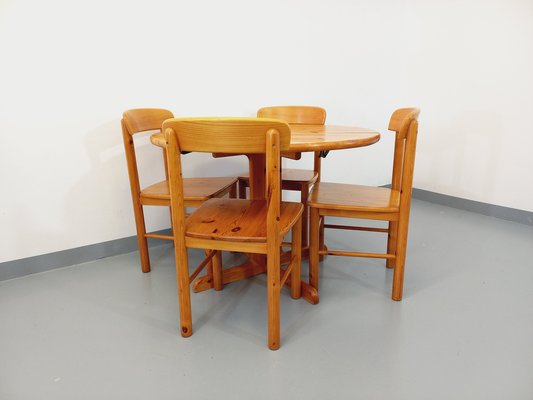 Round Dining Table & Chairs in Pine, 1970s, Set of 5-AHO-1736964