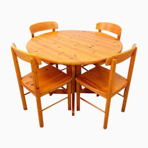 Round Dining Table & Chairs in Pine, 1970s, Set of 5-AHO-1736964