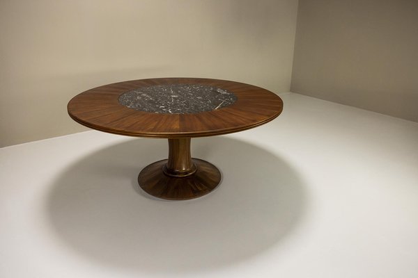 Round Dining Table in Mahogany and Terrazzo, Italy, 1950s-UQV-1768401