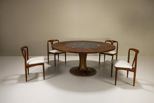 Round Dining Table in Mahogany and Terrazzo, Italy, 1950s-UQV-1768401