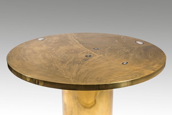 Round Etched Brass Dining Table with Inlay in Agates from VDL, 1980s-NJJ-955149