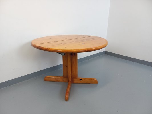 Round Extendable Pine Table, 1970s-AHO-1811738