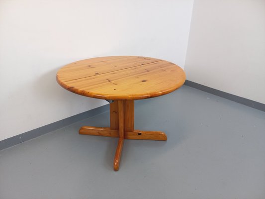 Round Extendable Pine Table, 1970s-AHO-1811738