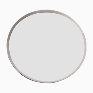 Round Flat Wall Mirror with a Slim Frame in White Painted Wood, 1970s-HOI-1072847