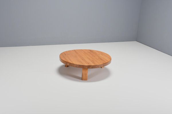 Round French Artisanal Coffee Table in Solid Oak, 1960s-QT-1263337