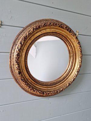 Round Gilded Wood Mirror, Early 20th Century-FAX-2035676