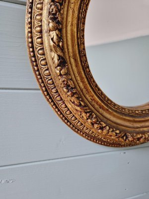 Round Gilded Wood Mirror, Early 20th Century-FAX-2035676