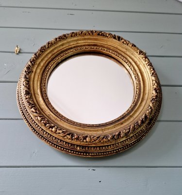 Round Gilded Wood Mirror, Early 20th Century-FAX-2035676