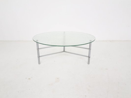 Round Glass and Chromed Coffee Table, 1970s-ZO-580175