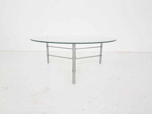 Round Glass and Chromed Coffee Table, 1970s-ZO-580175