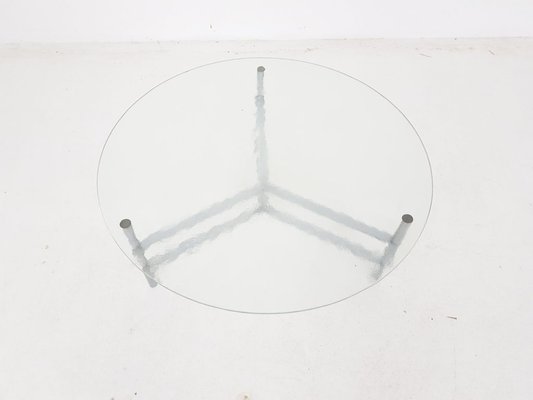 Round Glass and Chromed Coffee Table, 1970s-ZO-580175