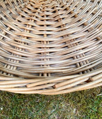 Round Glass Coffee Table with Wicker Magzine Rack, 1960s-LL-1359295