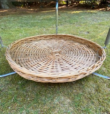 Round Glass Coffee Table with Wicker Magzine Rack, 1960s-LL-1359295