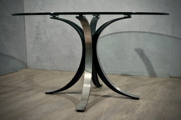 Round Glass & Metal T69 Table by Gerli Borsani for Tekno, 1960s-UH-883340