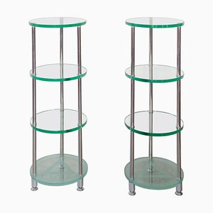 Round Glass Mid-Century Chrome Frame Plant Etagere, Set of 2-KL-936557