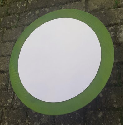 Round Green Wood Framed Mirror, 1970s-QDP-1435986