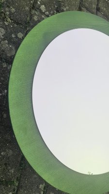 Round Green Wood Framed Mirror, 1970s-QDP-1435986