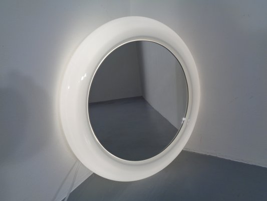 Round Illuminated Opal Glass Mirror, 1960s-RDW-776690