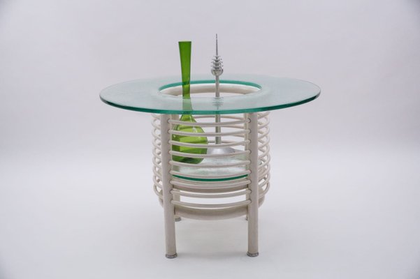 Round Italian Modern Glass Table with Bottle Shelf, 1980s, Set of 3-KQB-1170172