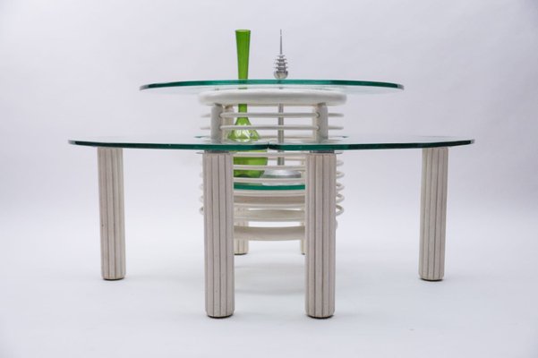 Round Italian Modern Glass Table with Bottle Shelf, 1980s, Set of 3-KQB-1170172