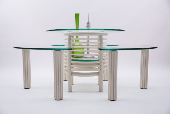 Round Italian Modern Glass Table with Bottle Shelf, 1980s, Set of 3-KQB-1170172