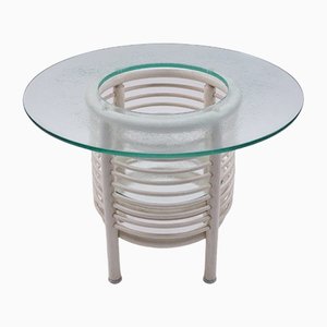 Round Italian Modern Glass Table with Bottle Shelf, 1980s, Set of 3-KQB-1170172