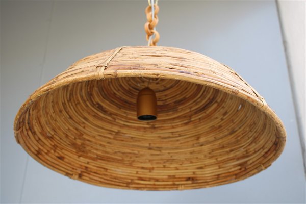 Round Italian Pendant Lamp in Bamboo and Brass, 1950s-EH-1389330