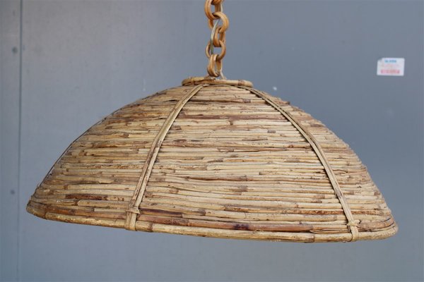 Round Italian Pendant Lamp in Bamboo and Brass, 1950s-EH-1389330