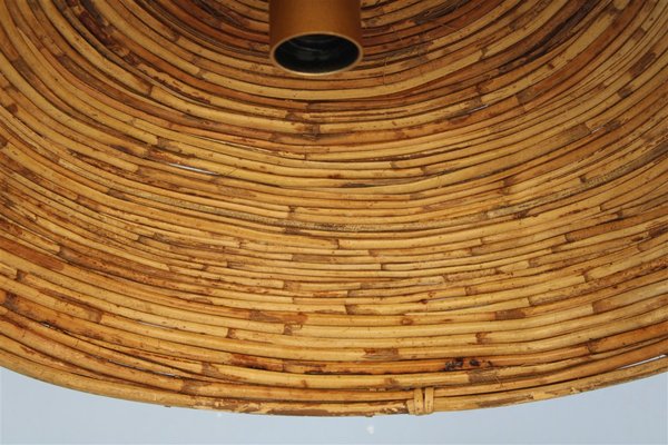 Round Italian Pendant Lamp in Bamboo and Brass, 1950s-EH-1389330