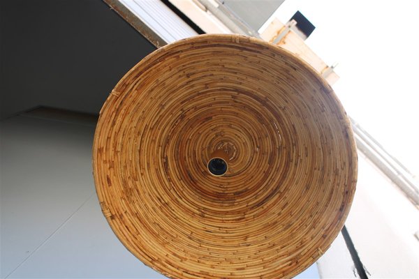 Round Italian Pendant Lamp in Bamboo and Brass, 1950s-EH-1389330