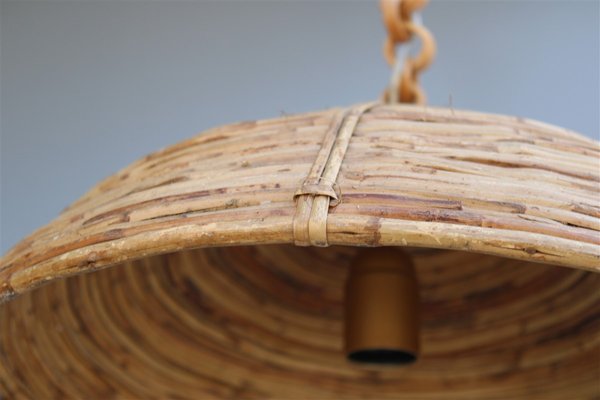 Round Italian Pendant Lamp in Bamboo and Brass, 1950s-EH-1389330