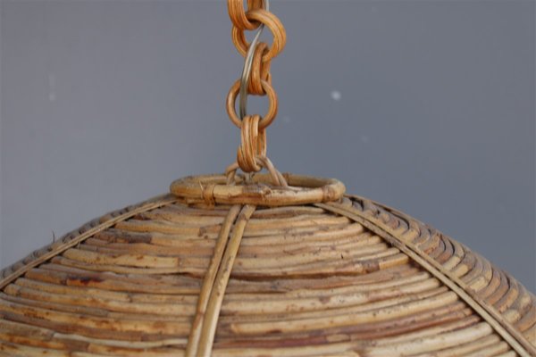 Round Italian Pendant Lamp in Bamboo and Brass, 1950s-EH-1389330