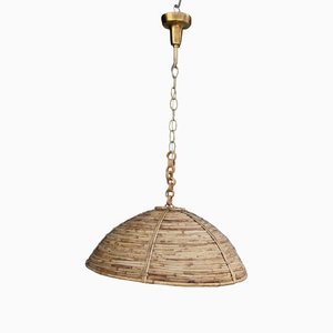 Round Italian Pendant Lamp in Bamboo and Brass, 1950s-EH-1389330