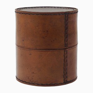 Round Leather Storage Box with Lid attributed to Carl Auböck, Vienna, Austria, 1950s-MWV-2020990