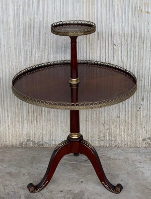 Round Louis XVI Style Two-Tier Mahogany Bouillotte Table in the Style of Jansen-PSK-1002656