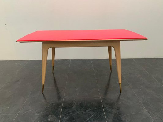 Round Maple & Fuchsia Top Table, 1950s-IJR-1294646