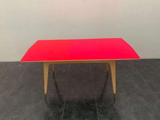 Round Maple & Fuchsia Top Table, 1950s-IJR-1294646