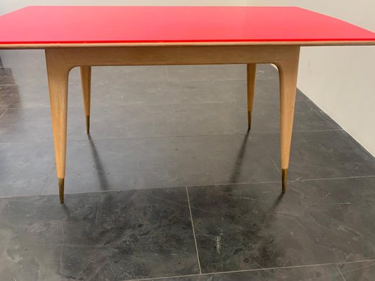 Round Maple & Fuchsia Top Table, 1950s-IJR-1294646