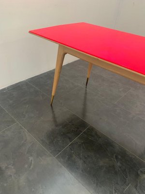 Round Maple & Fuchsia Top Table, 1950s-IJR-1294646