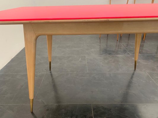 Round Maple & Fuchsia Top Table, 1950s-IJR-1294646