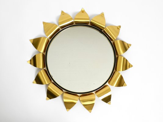 Round Mid-Century Brass Sunburst Wall Mirror-RR-989286