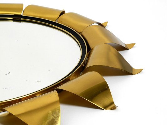 Round Mid-Century Brass Sunburst Wall Mirror-RR-989286