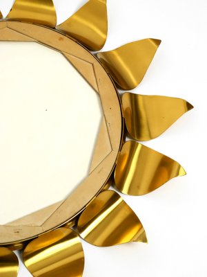 Round Mid-Century Brass Sunburst Wall Mirror-RR-989286