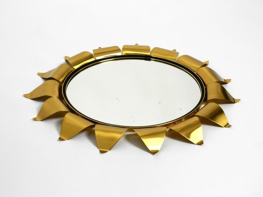 Round Mid-Century Brass Sunburst Wall Mirror-RR-989286