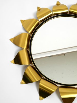 Round Mid-Century Brass Sunburst Wall Mirror-RR-989286