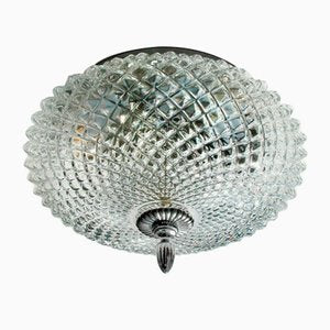 Round Mid-Century Ceiling or Wall Lamp in Crystal Glass & Chrome, 1970s-QBR-1005469