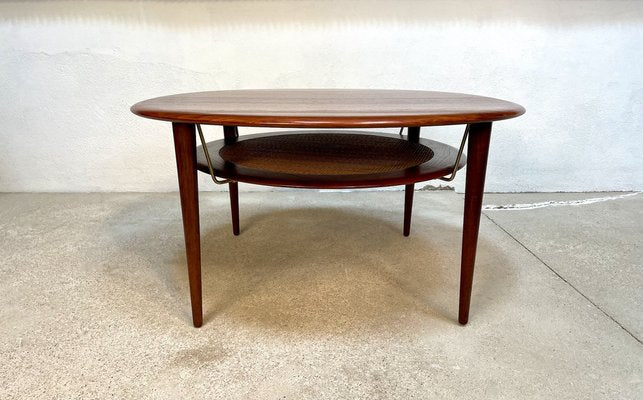 Round Minerva FD 515 Teak Coffee Table with Cane Shelf by Peter Hvidt & Orla Mølgaard-Nielsen for France & Son, Denmark, 1960s-JP-1387953