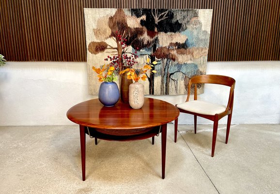 Round Minerva FD 515 Teak Coffee Table with Cane Shelf by Peter Hvidt & Orla Mølgaard-Nielsen for France & Son, Denmark, 1960s-JP-1387953